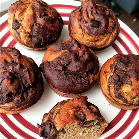 Peanut Butter banana chocolate swirl muffins